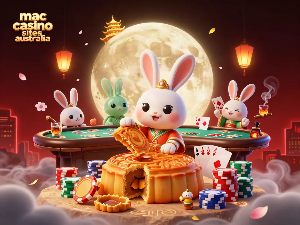 Experience excitement at mac casino sites Australia with a charming moon rabbit and poker scene.
