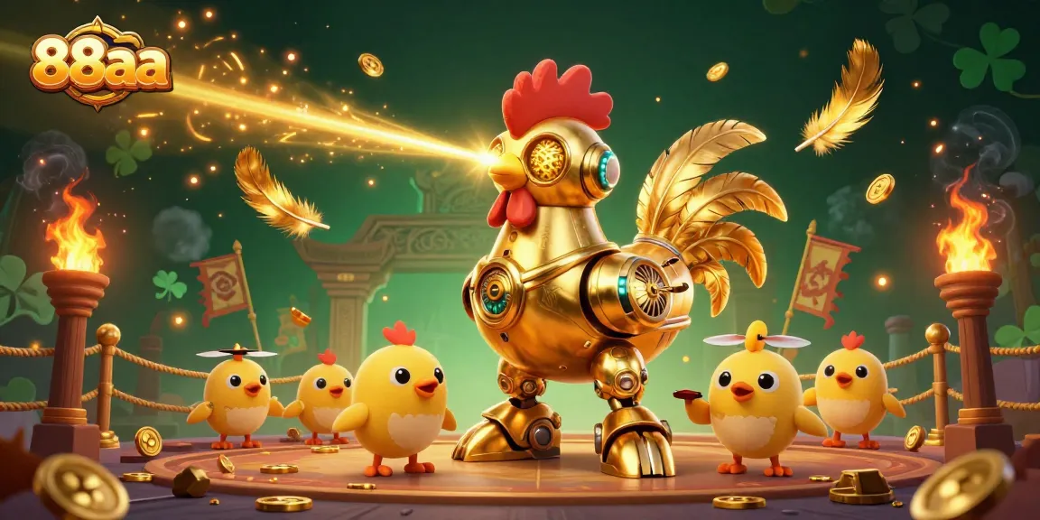 Experience intense gaming excitement as 88aa features its stunning golden rooster robot and baby chick drones!