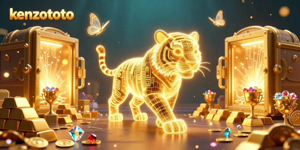 Kenzototo brings excitement as a golden tiger prowls through a vibrant digital casino scene.