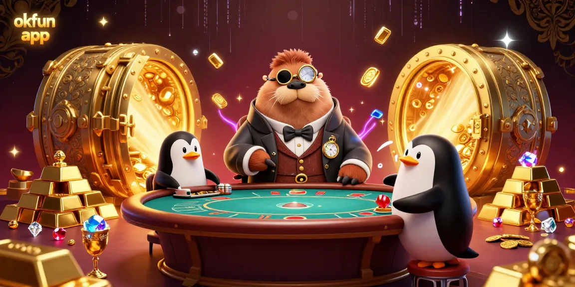 Engage in thrilling gameplay with the okfun app featuring a walrus at an underwater poker table.