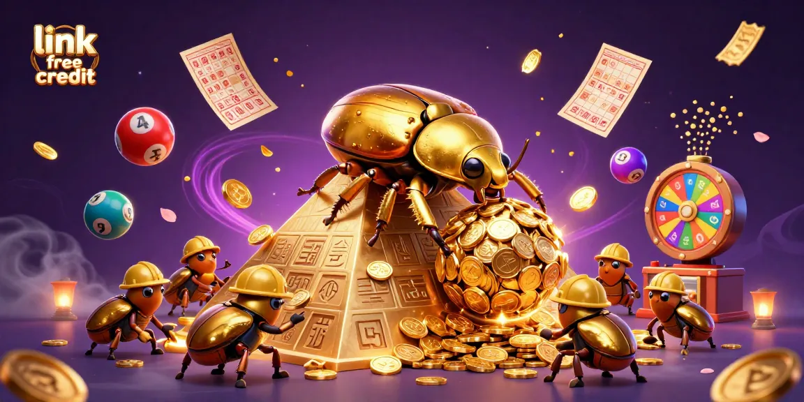 Engage with link free credit offers at the illustrated casino scene featuring colorful lottery elements.