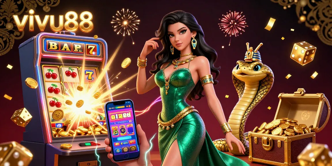 Experience the thrill of vivu88 with dynamic casino action featuring vibrant game symbols and a stunning 3D character.