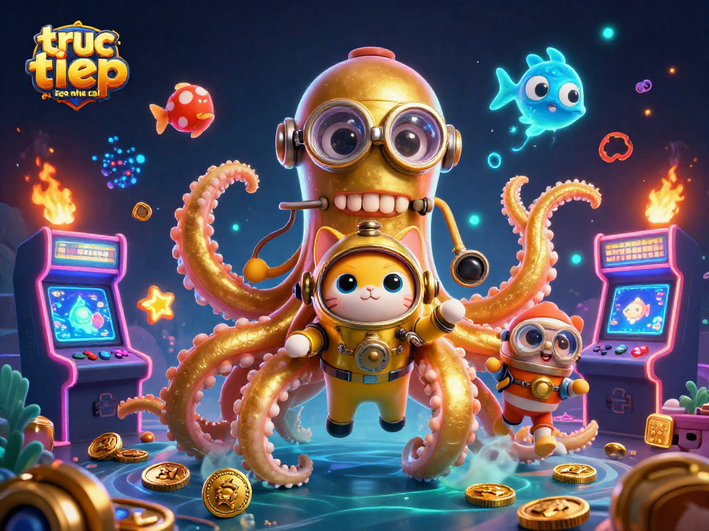 Engage with truc tiep keo nha cai through an immersive, illustrated casino adventure showcasing a mythical kraken and gaming elements.