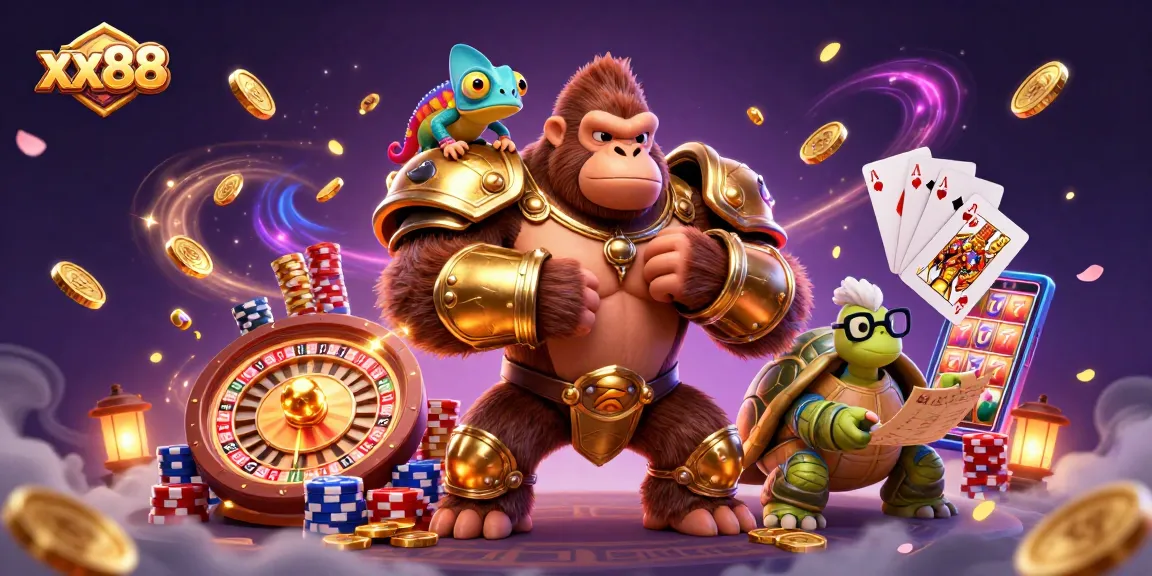 Engage in thrilling gaming with xx88, featuring vibrant characters and dynamic casino elements.
