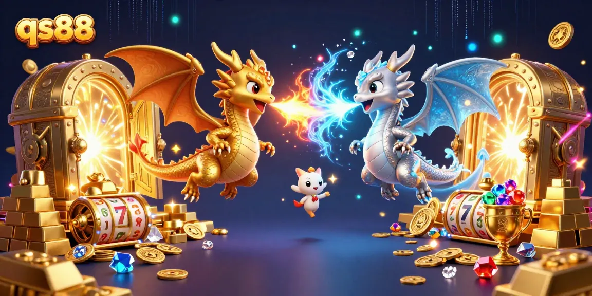 Spin to win at qs88 with dynamic dragons and treasure in a captivating 3D casino scene