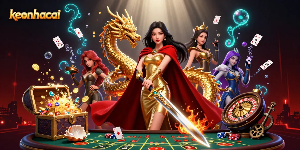Experience dynamic gaming with keonhacai in this vibrant 3D casino illustration.