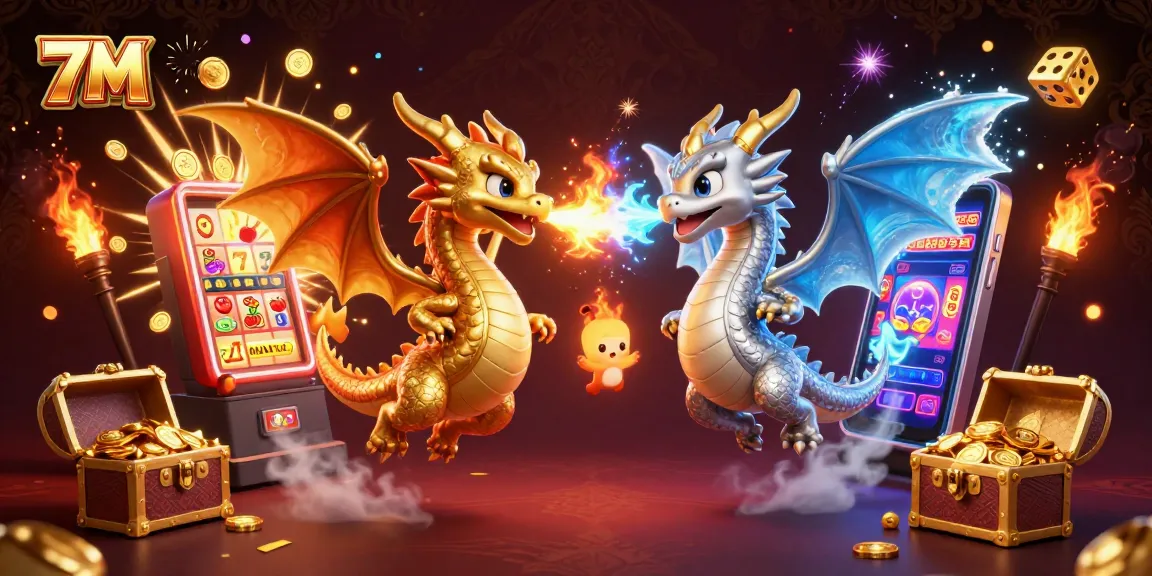 Play thrilling casino games with 7M as dragons symbolize a winning experience in this dynamic illustration.