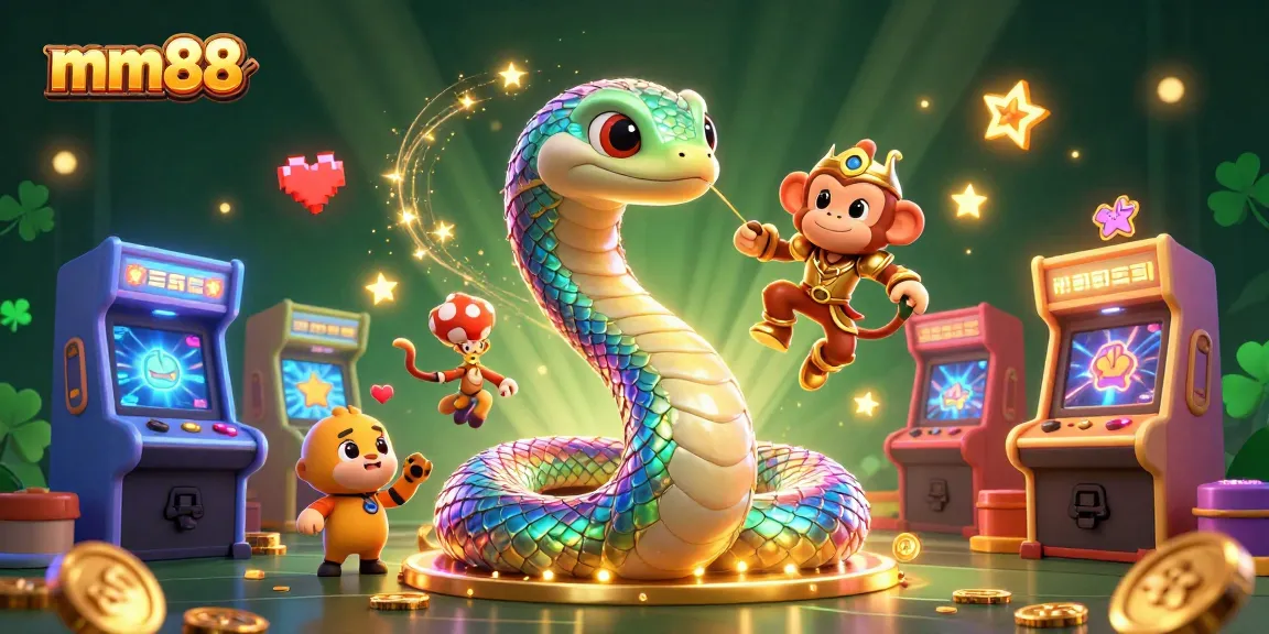 Win big with mm88's dynamic gaming scene featuring a rainbow serpent and monkey king.