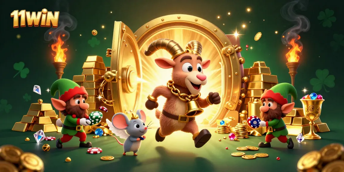 Experience thrills at 11WIN with Krampus and festive elements in a vibrant casino scene.